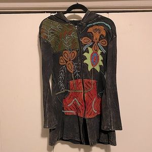 Sacred Threds black acid wash embroidered hoody dress